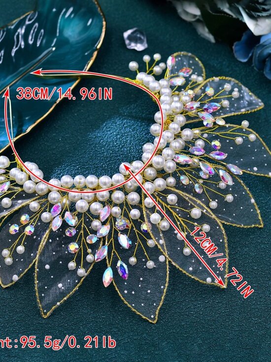Handmade Pearl Floral Bridal Hair Pin Set, Iridescent Crystal Leaf Wedding Headp main image 5